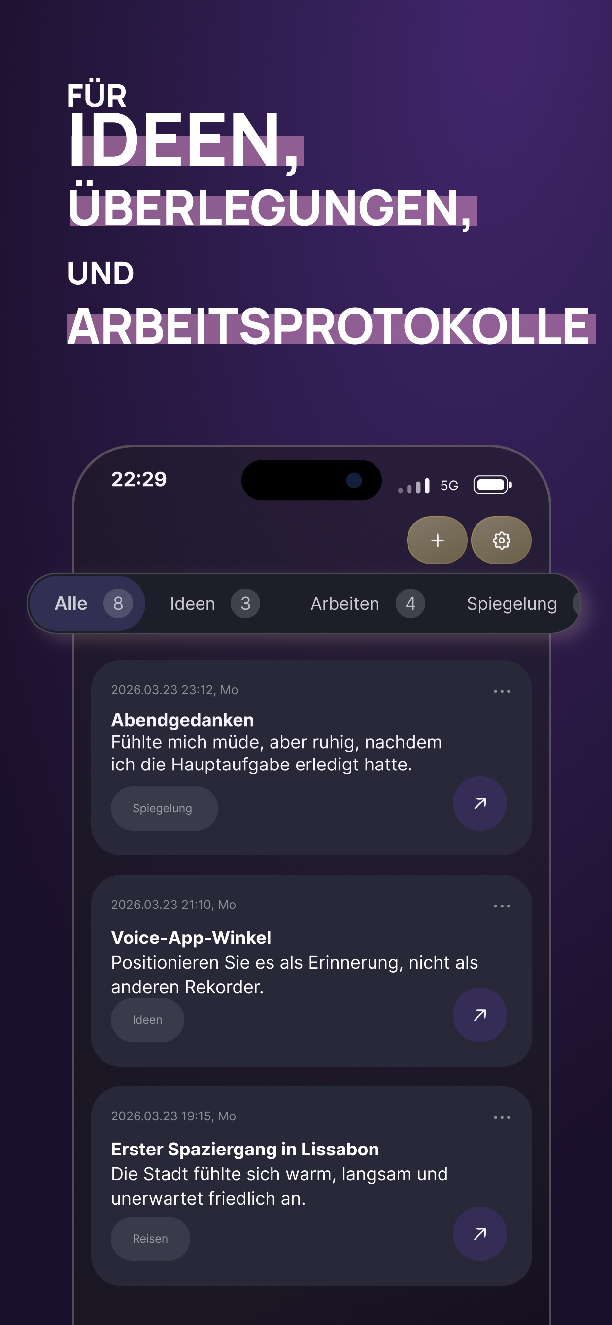 Voice Memory Screenshot mit Gedankenaufnahme über die Apple Watch