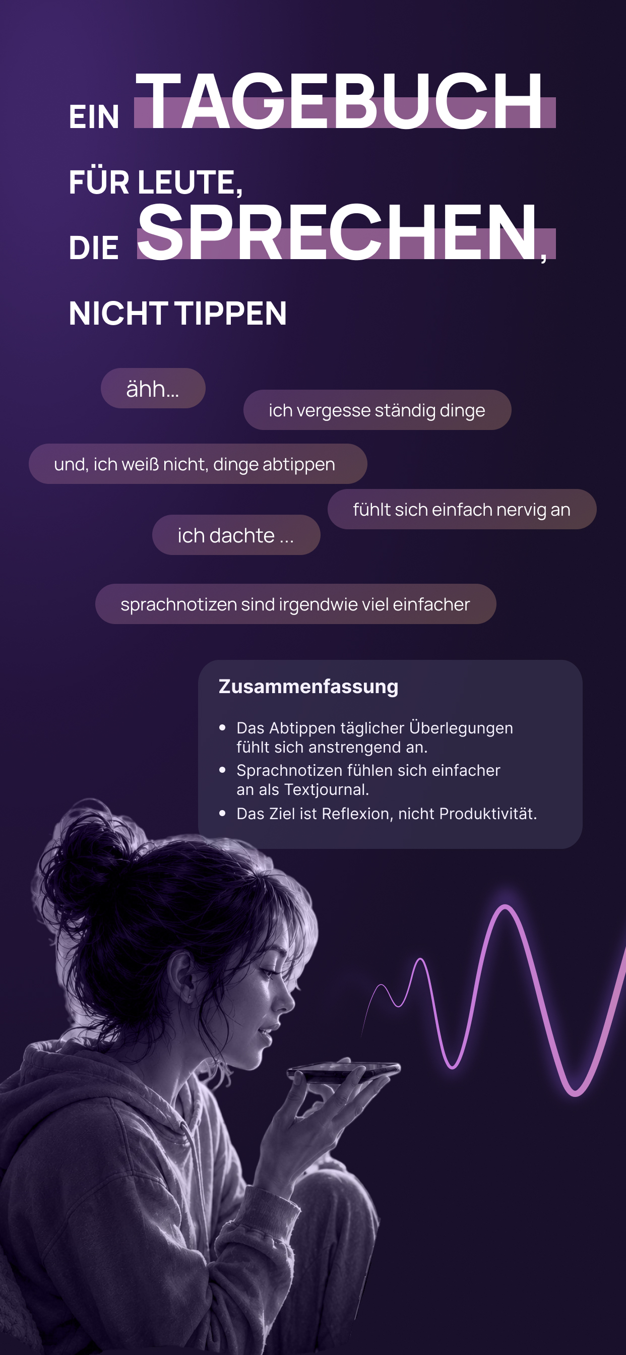Voice Memory Screenshot mit Stichwortsuche in gespeicherten Erinnerungen