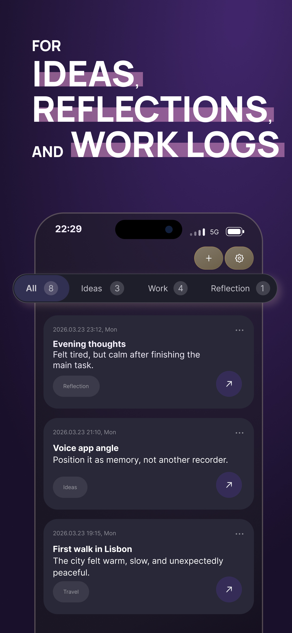 Voice Memory screenshot showing capture thoughts from your watch