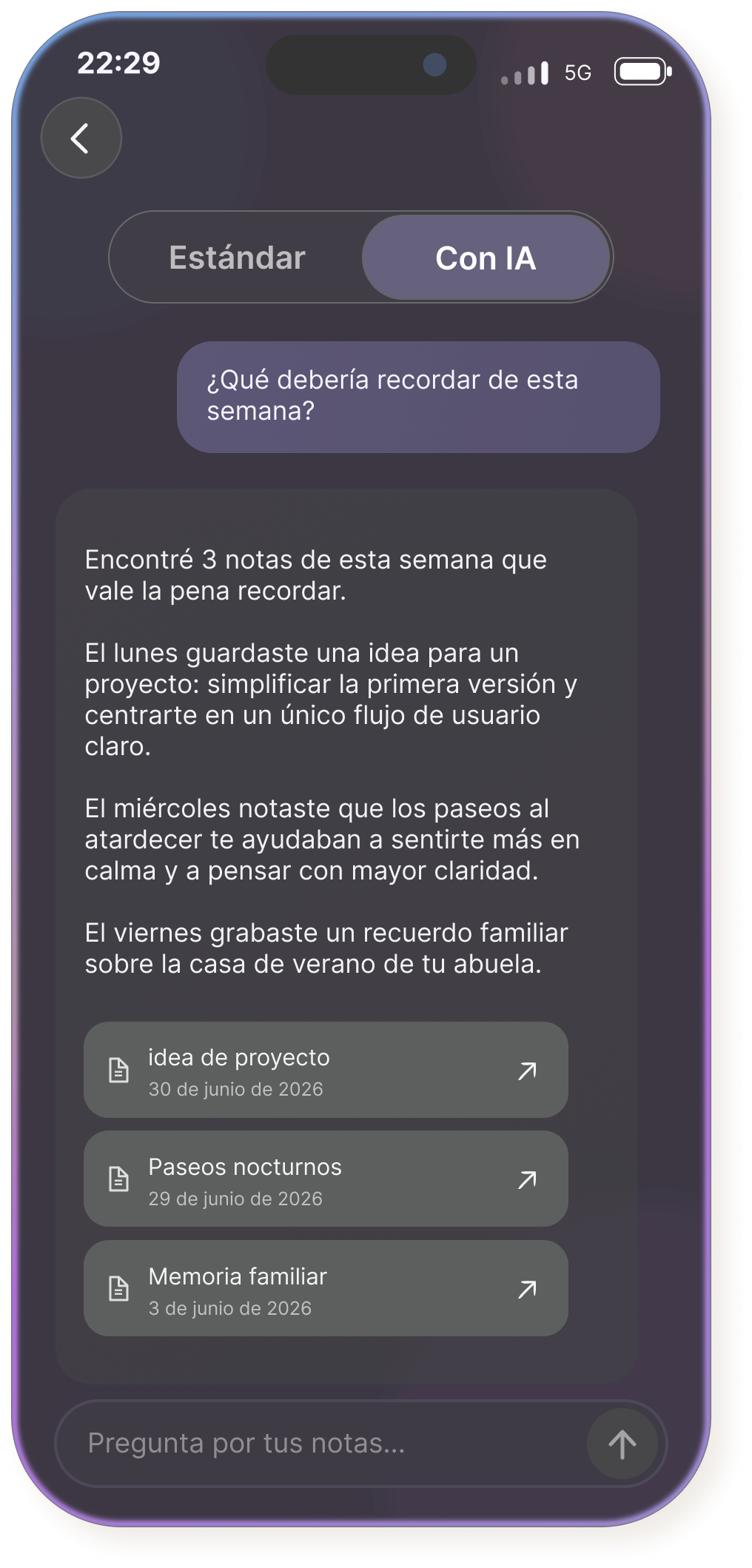 Smart Search de Voice Memory abierto en un iPhone