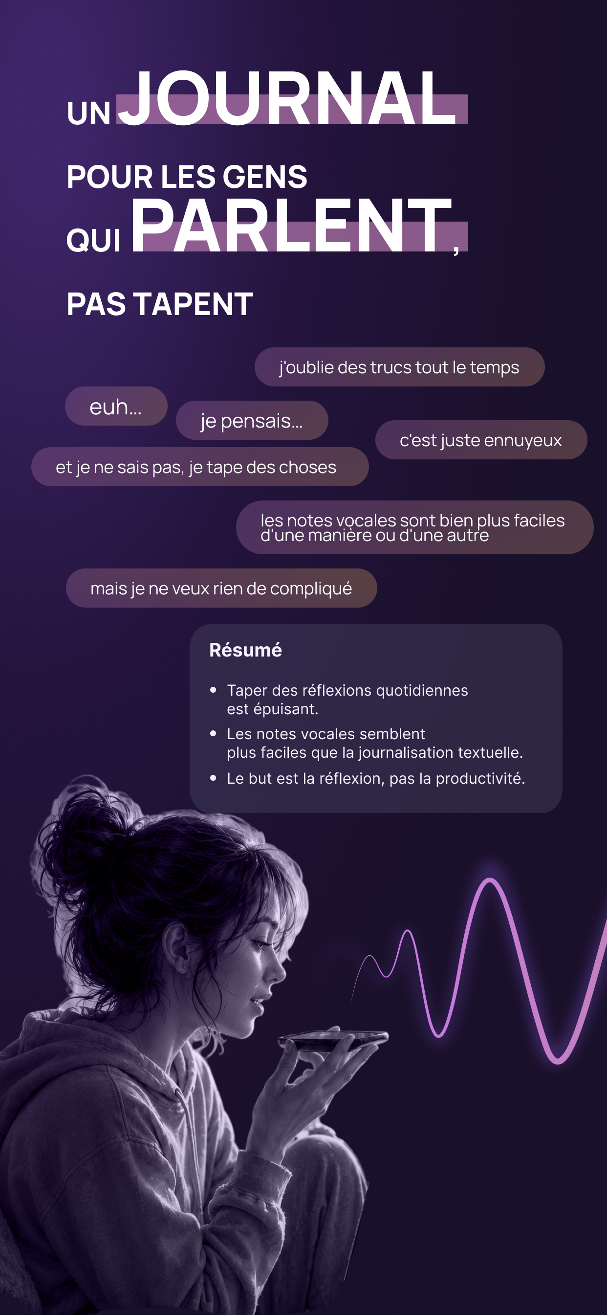 Capture d’écran de Voice Memory montrant la recherche par mot-clé dans les souvenirs enregistrés