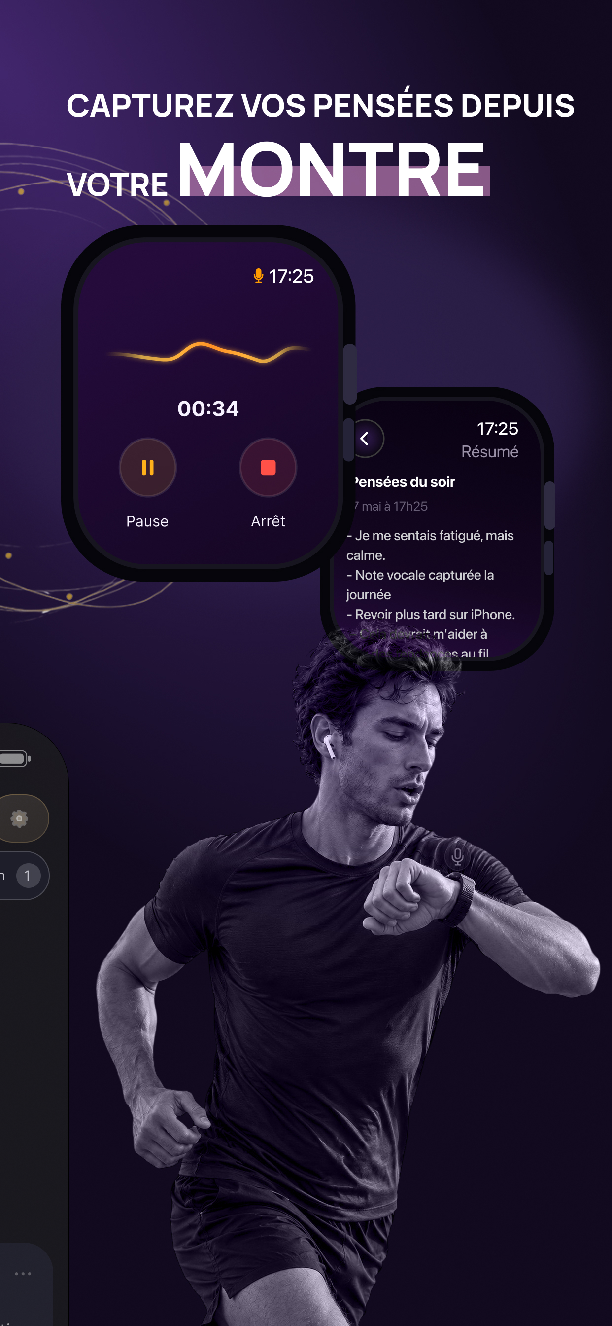 Capture d’écran de Voice Memory montrant un fil de notes de type journal
